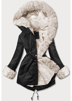 Parka z futrzaną podpinką czarna-ecru (5M763-392) ze sklepu goodlookin.pl w kategorii Kurtki damskie - zdjęcie 176539865