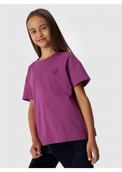 Dziewczęcy t-shirt basic 4F 4FJWAW24TTSHF1546 - różowy ze sklepu Sportstylestory.com w kategorii Bluzki dziewczęce - zdjęcie 176554105