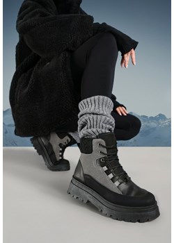 Czarno-Szare Traperki Sznurowane Trapery Jette ze sklepu born2be.pl w kategorii Workery damskie - zdjęcie 176561339