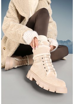 Beżowe Botki Workery z Futerkiem Kyame ze sklepu born2be.pl w kategorii Workery damskie - zdjęcie 176561378