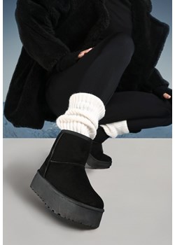 Czarne Śniegowce na Platformie z Przeszyciami i Futerkiem Vento ze sklepu born2be.pl w kategorii Śniegowce damskie - zdjęcie 176561405