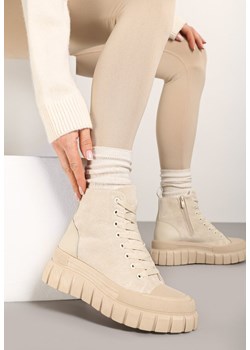 Beżowe Sznurowane Botki na Platformie Novita ze sklepu born2be.pl w kategorii Workery damskie - zdjęcie 176561425