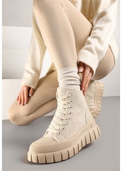 Beżowe Sznurowane Botki na Platformie Novita ze sklepu born2be.pl w kategorii Workery damskie - zdjęcie 176561426