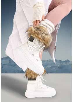 Białe Śniegowce na Platformie z Futerkiem i Wiązaniem Eudaim ze sklepu born2be.pl w kategorii Śniegowce damskie - zdjęcie 176561515