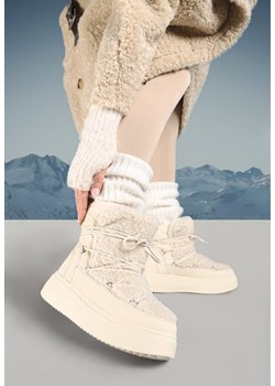 Beżowe Sznurowane Śniegowce Vices na Grubej Podeszwie Ozdobione Futerkiem Nomizola ze sklepu born2be.pl w kategorii Śniegowce damskie - zdjęcie 176561979