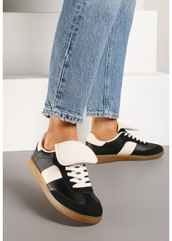 Czarne Sznurowane Płaskie Sneakersy z Geometrycznym Wzorem Felilva ze sklepu renee.pl w kategorii Buty sportowe damskie - zdjęcie 176562876