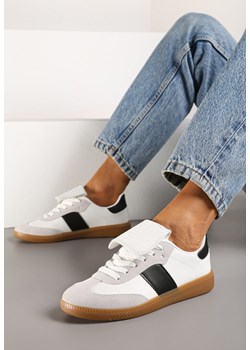 Biało-Czarne Sznurowane Płaskie Sneakersy z Geometrycznym Wzorem Felilva ze sklepu renee.pl w kategorii Buty sportowe damskie - zdjęcie 176562888