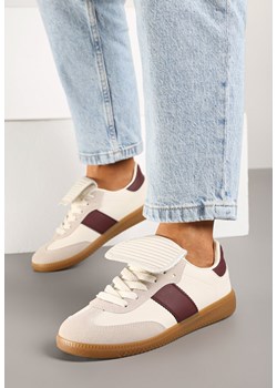 Beżowo-Bordowe Sznurowane Płaskie Sneakersy z Geometrycznym Wzorem Felilva ze sklepu renee.pl w kategorii Buty sportowe damskie - zdjęcie 176562906