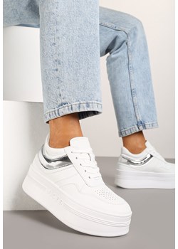 Biało-Srebrne Sneakersy Vices na Platformie z Tłoczonym Napisem ze Sznurowaniem Eanneth ze sklepu renee.pl w kategorii Buty sportowe damskie - zdjęcie 176563225
