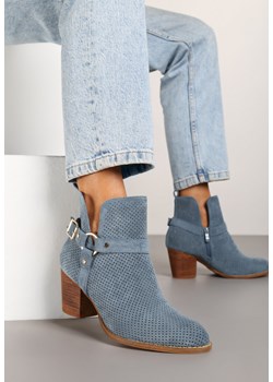 Niebieskie Botki Kowbojki Vices na Słupku z Klamrą Falfedi ze sklepu renee.pl w kategorii Botki - zdjęcie 176563327