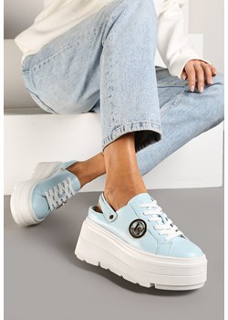 Niebieskie Sneakersy Vices na Platformie z Tłoczeniem Paskiem na Pięcie i Metaliczną Aplikacją Selfedi ze sklepu renee.pl w kategorii Buty sportowe damskie - zdjęcie 176563447