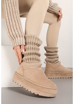 Beżowe Krótkie Śniegowce Vices z Ozdobną Lamówką Olfedi ze sklepu renee.pl w kategorii Śniegowce damskie - zdjęcie 176563508