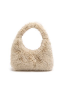 Cropp - Futerkowa mała torebka hobo - beżowy ze sklepu Cropp w kategorii Torebki hobo - zdjęcie 176578768