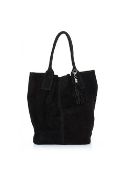 Torebka skórzana  Shopper bag zamsz naturalny Czarna ze sklepu PaniTorbalska w kategorii Torby Shopper bag - zdjęcie 176585357
