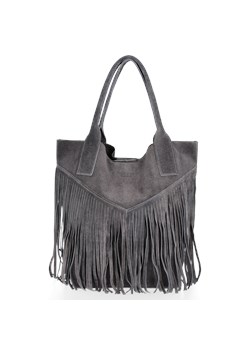 Firmowy Włoski Shopper w stylu Boho Vittoria Gotti Ciemno Szara ze sklepu PaniTorbalska w kategorii Torby Shopper bag - zdjęcie 176585387