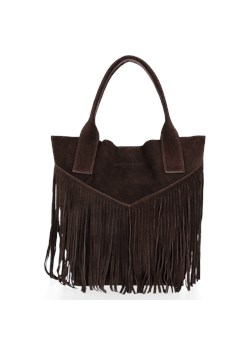 Firmowy Włoski Shopper w stylu Boho Vittoria Gotti Czekolada ze sklepu PaniTorbalska w kategorii Torby Shopper bag - zdjęcie 176585427