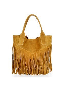 Firmowy Włoski Shopper w stylu Boho Vittoria Gotti Musztarda ze sklepu PaniTorbalska w kategorii Torby Shopper bag - zdjęcie 176585428