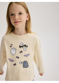 Reserved - Koszulka z aplikacją Pusheen - kremowy ze sklepu Reserved w kategorii Bluzki dziewczęce - zdjęcie 176600489