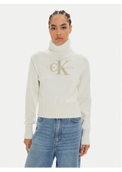 Calvin Klein Jeans Golf Chenille J20J224229 Biały Regular Fit ze sklepu MODIVO w kategorii Swetry damskie - zdjęcie 176653828