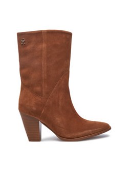 Tommy Hilfiger Botki Mid Cowboy Heel Suede FW0FW08435 Brązowy ze sklepu MODIVO w kategorii Botki - zdjęcie 176728715
