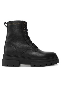 Tommy Hilfiger Botki Bicolor Leather Lace-Up FW0FW08160 Czarny ze sklepu MODIVO w kategorii Botki - zdjęcie 177003675