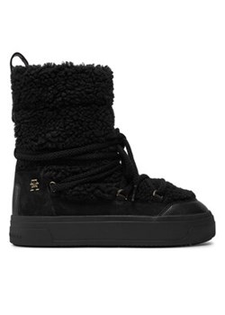 Tommy Hilfiger Śniegowce Lace-Up Faux Shearling Snowboot FW0FW08252 Czarny ze sklepu MODIVO w kategorii Śniegowce damskie - zdjęcie 177030718