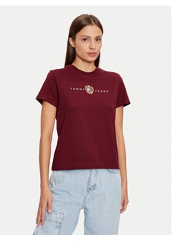 Tommy Jeans T-Shirt Crest Linear DW0DW18795 Bordowy Regular Fit ze sklepu MODIVO w kategorii Bluzki damskie - zdjęcie 177321535