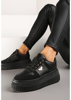 Czarne Sznurowane Sneakersy Vices Tłoczonej Platformie Ozdobione Trójkątem Raviri ze sklepu renee.pl w kategorii Buty sportowe damskie - zdjęcie 177447409