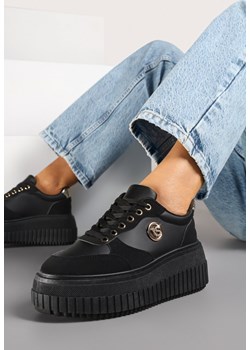 Czarne Sneakersy Vices na Platformie z Tłoczeniem Ozdobione Metaliczną Aplikacją Eriri ze sklepu renee.pl w kategorii Buty sportowe damskie - zdjęcie 177447427
