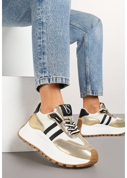 Biało-Złote Sneakersy Vices na Platformie z Metalicznymi Paskami Lenela ze sklepu renee.pl w kategorii Buty sportowe damskie - zdjęcie 177562808
