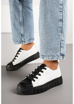 Biało-Czarne Płaskie Sneakersy Vices ze Sznurowaniem Lorori ze sklepu renee.pl w kategorii Buty sportowe damskie - zdjęcie 177562898