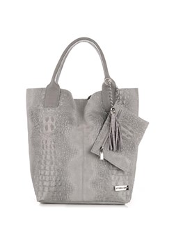 Torebki Skórzane VITTORIA GOTTI Made in Italy Shopper bag Aligator Jasno Szara ze sklepu PaniTorbalska w kategorii Torby Shopper bag - zdjęcie 177563138