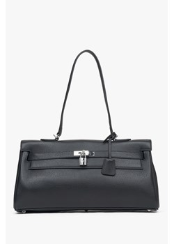 Estro: Czarna torba damska na ramię ze srebrnymi okuciami ze sklepu Estro w kategorii Torebki bagietki - zdjęcie 177564869