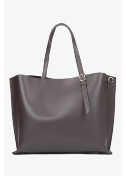 Estro: Ciemnobrązowa torebka damska typu shopper z włoskiej skóry naturalnej Premium ze sklepu Estro w kategorii Torby Shopper bag - zdjęcie 177565217
