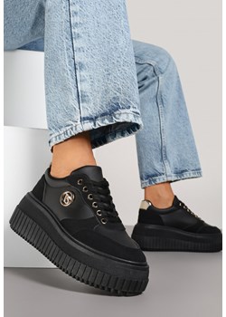 Czarne Sneakersy Vices na Grubej Podeszwie z Metaliczną Ozdobą i Sznurowaniem Niliri ze sklepu born2be.pl w kategorii Buty sportowe damskie - zdjęcie 177572566