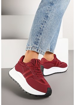 Bordowe Sneakersy Vices na Grubej Podeszwie Ozdobione Paskami Seloriel ze sklepu born2be.pl w kategorii Buty sportowe damskie - zdjęcie 177572596