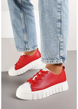 Czerwone Sznurowane Sneakersy Vices na Płaskiej Podeszwie Firori ze sklepu born2be.pl w kategorii Buty sportowe damskie - zdjęcie 177572818
