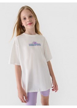 Dziewczęcy t-shirt z nadrukiem 4F 4FJRSS24TTSHF2056 - biały ze sklepu Sportstylestory.com w kategorii Bluzki dziewczęce - zdjęcie 177577308