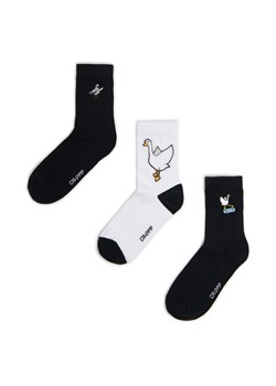 Cropp - 3 pack skarpet z ptasim motywem - czarny ze sklepu Cropp w kategorii Skarpetki męskie - zdjęcie 177588596