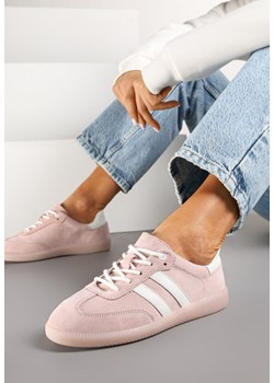 Różowe Płaskie Sneakersy ze Skóry Naturalnej z Ozdobnymi Paskami Nelarielis ze sklepu renee.pl w kategorii Buty sportowe damskie - zdjęcie 177653996