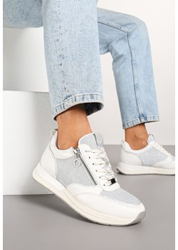 Białe Sneakersy z Wkładką ze Skóry Naturalnej Zdobione Suwakiem Fihanor ze sklepu renee.pl w kategorii Buty sportowe damskie - zdjęcie 177655028