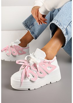 Biało-Różowe Sneakersy Vices na Płaskiej Podeszwie z Geometryczną Aplikacją Nelenith ze sklepu renee.pl w kategorii Buty sportowe damskie - zdjęcie 177655436