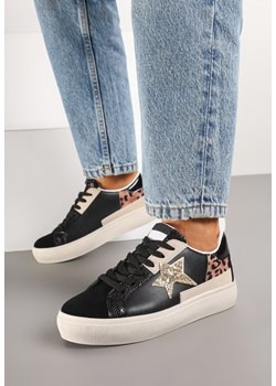 Czarne Sneakersy na Grubej Podeszwie Zdobione Brokatem Felthara ze sklepu born2be.pl w kategorii Buty sportowe damskie - zdjęcie 177656059
