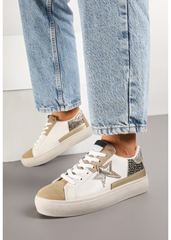 Ciemnobeżowe Sneakersy na Grubej Podeszwie Zdobione Brokatem Felthara ze sklepu born2be.pl w kategorii Buty sportowe damskie - zdjęcie 177656065