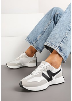 Szare Sneakersy na Płaskiej Podeszwie z Geometryczną Wstawką Helidi ze sklepu born2be.pl w kategorii Buty sportowe damskie - zdjęcie 177656248