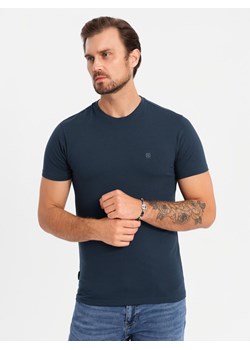 Koszulka męska SLIM FIT z okrągłym dekoltem i logotypem – granatowa V2 OM-TSCT-0220 ze sklepu ombre w kategorii T-shirty męskie - zdjęcie 177658698