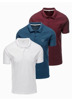 Komplet męskich bawełnianych t-shirtów polo BASIC – biały/bordowy/ciemnoniebieski V4 OM-POBS-0133 ze sklepu ombre w kategorii T-shirty męskie - zdjęcie 177658868