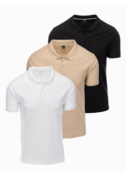 Komplet męskich bawełnianych t-shirtów polo BASIC – czarny/biały/beżowy V7 OM-POBS-0133 ze sklepu ombre w kategorii T-shirty męskie - zdjęcie 177658956