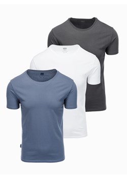 Zestaw bawełnianych koszulek męskich BASIC z okrągłym dekoltem – biały/grafitowy/niebieski denim V8 OM-TSBS-0232 ze sklepu ombre w kategorii T-shirty męskie - zdjęcie 177658958