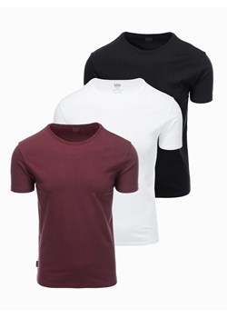 Zestaw bawełnianych t-shirtów męskich BASIC z okrągłym dekoltem – czarny/biały/bordowy V6 OM-TSBS-0232 ze sklepu ombre w kategorii T-shirty męskie - zdjęcie 177658977